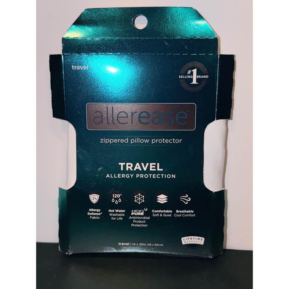 Allerease Travel Zippered Pillow Protector Allergy Protection White 14x20in